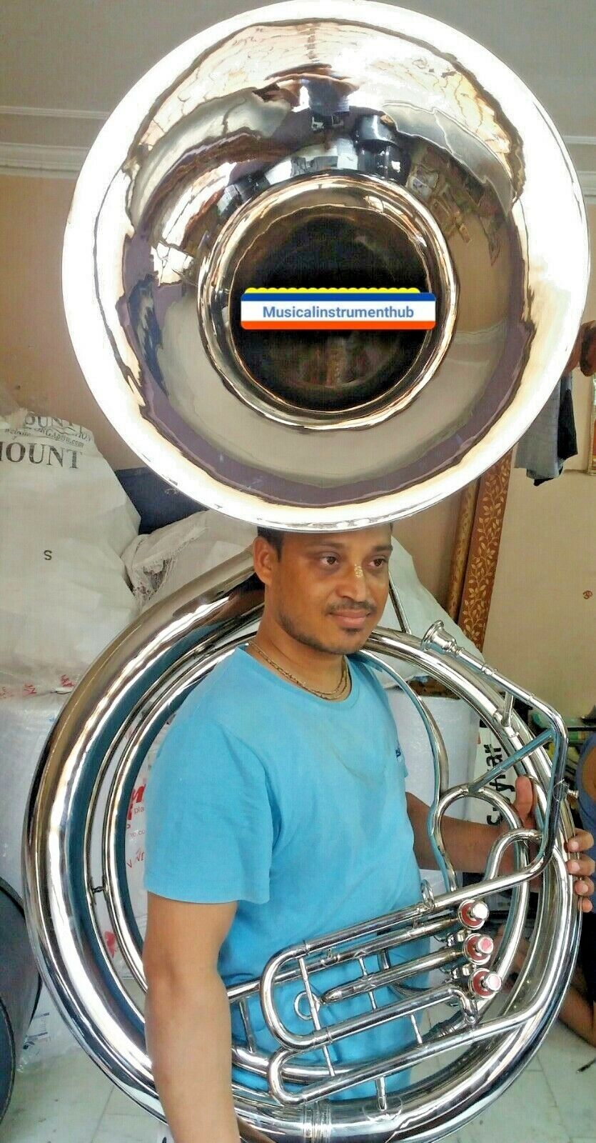 Sousaphone  25" Bell Jumbo Of Pure Brass Made In Chrome Polish + Case+ Free Ship
