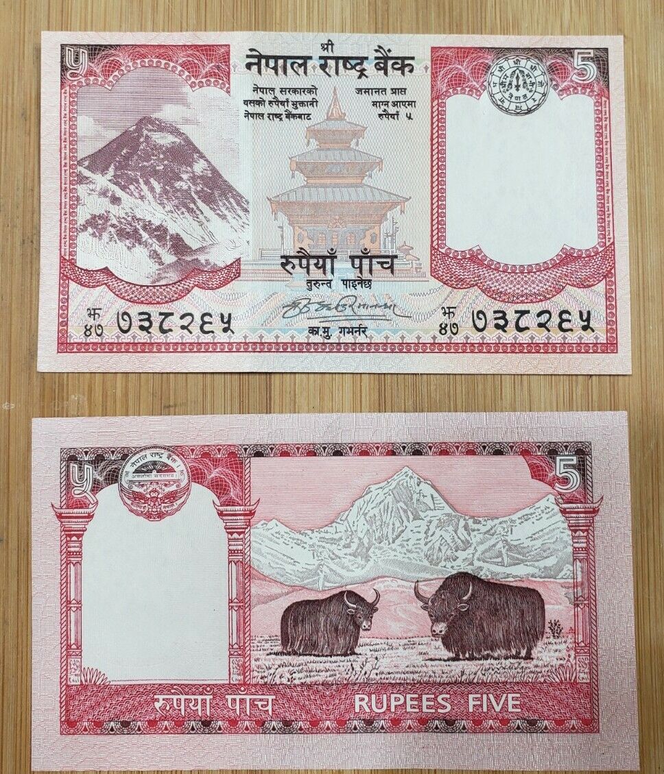 2018 Nepal 5 Rupee Mt. Everest / Yak Uncirculated Banknote  (lot Of 2)