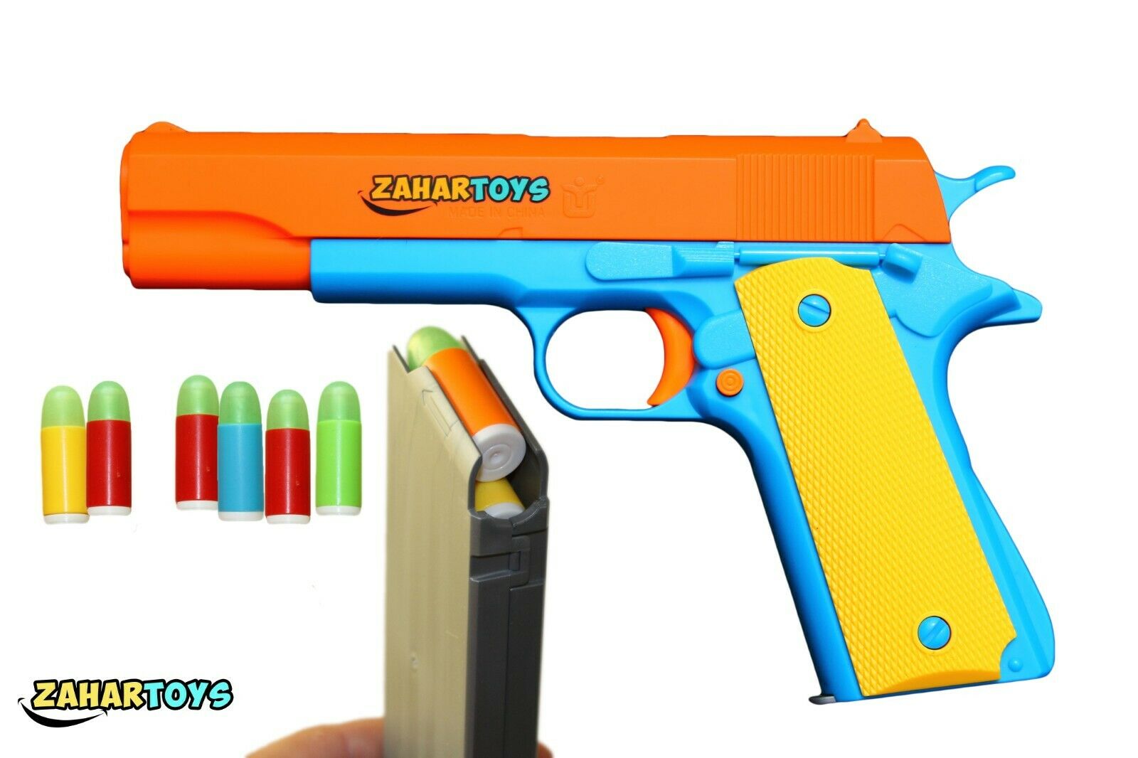 Zahar Toys Colt 1911 Kids Play Toy Gun With Ejecting Magazine And Foam Bullets