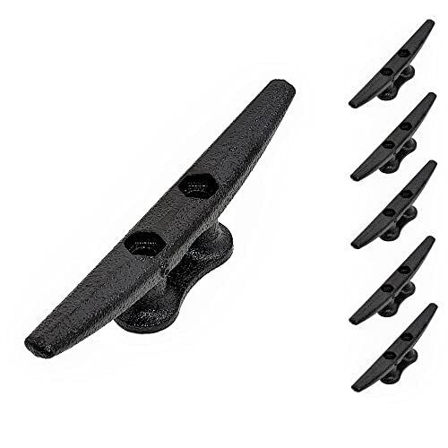 Qpuro 6 Inch Black Dock Cleat - Cast Iron Boat Cleats, Rope Cleat