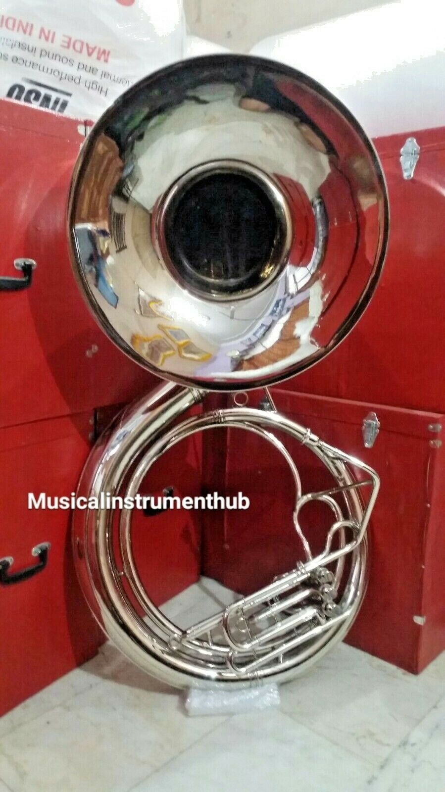 Sousaphone Big Bell Size 25" In Chrome Polish Of Pure Brass+free Case +free Ship