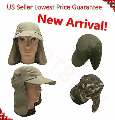 Mens Outdoor Fishing Hiking Army Military Snap Brim Neck Cover Sun Flap Hat Sjp