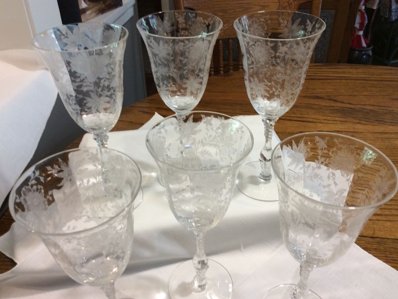 6 Vtg.cambridge Wildflower Wine Glasses Water Goblets 8.25”etched 12 Available