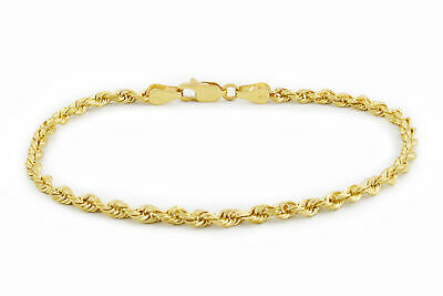 Real 14k Yellow Gold 2.5mm Diamond Cut Rope Chain Link Bracelet Anklet 7" 8" 9"