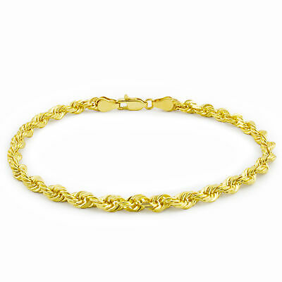 Real 10k Yellow Gold Italian 4mm Wide Diamond Cut Rope Chain Bracelet 7" 8" 9"