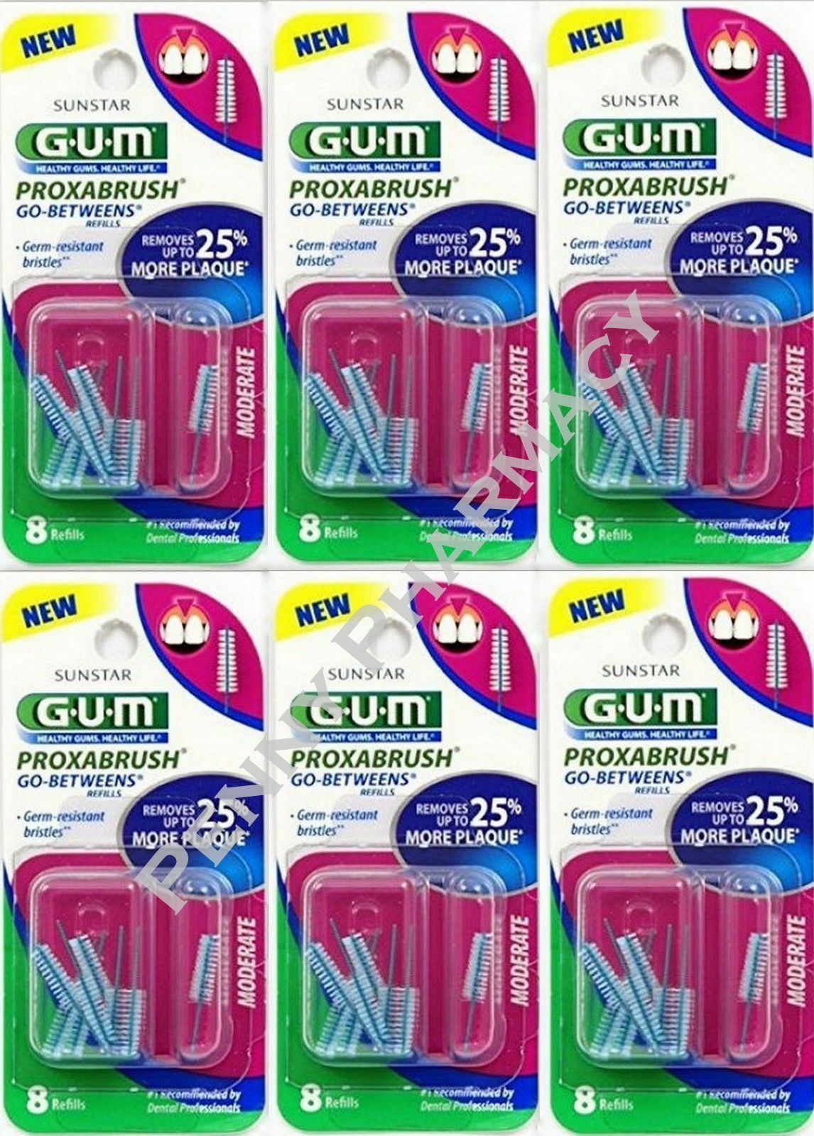 Gum Proxabrush Refills Moderate 8 Ct ( 6 Pack ) 48 Total Tips ( New Packaging )