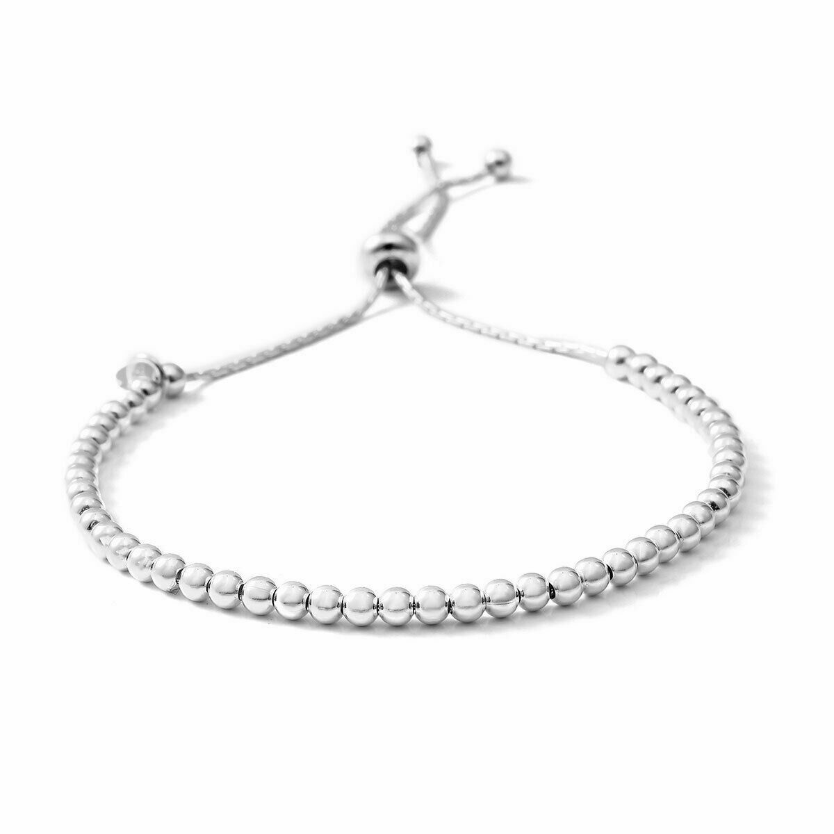 925 Sterling Silver Adjustable Bolo Bead Elegant Bracelet Jewelry Gift For Women