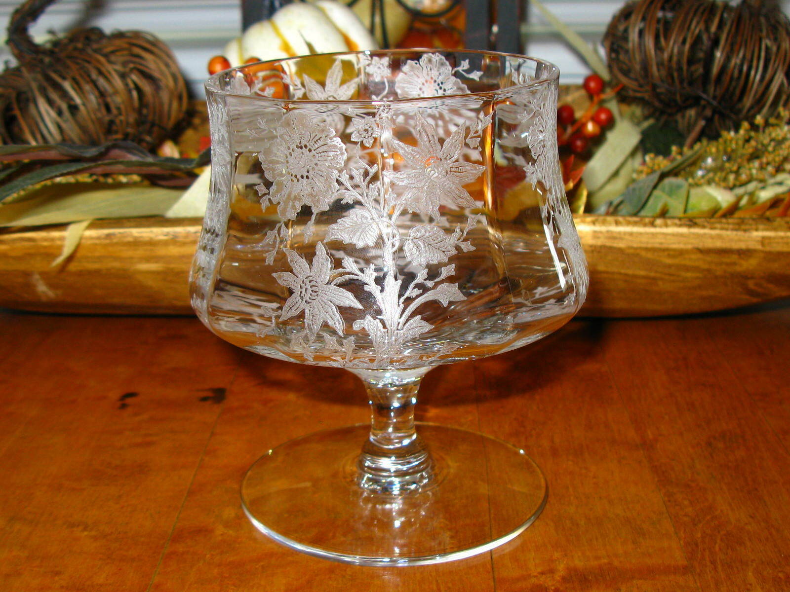 Vintage Cambridge Seafood Cocktail Icer Wildflower Etched Glass No Insert