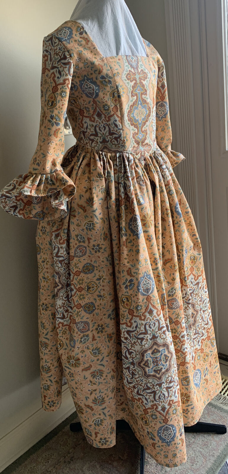Nwot Peach Medallion Print Cotton Colonial Outlander Hamilton  Dress Gown Medium