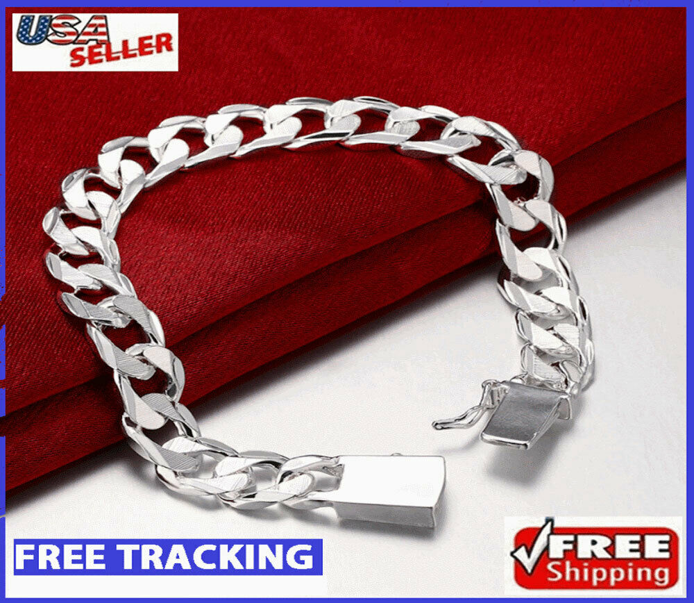 925 Sterling Silver Bracelet Womens Mens Stylish Wide 10mm Bold Chain Link New
