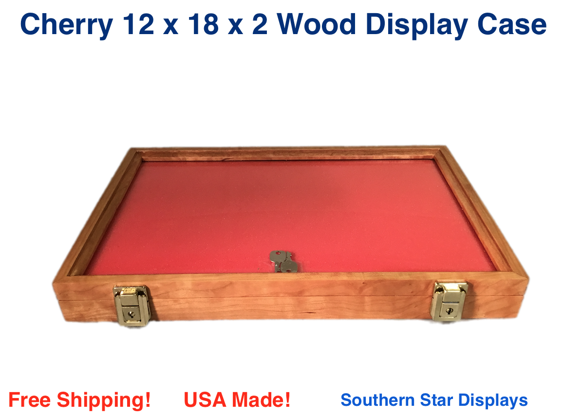 Cherry Wood Display Case  12 X 18 X 2 For Arrowheads Knifes Collectibles & More