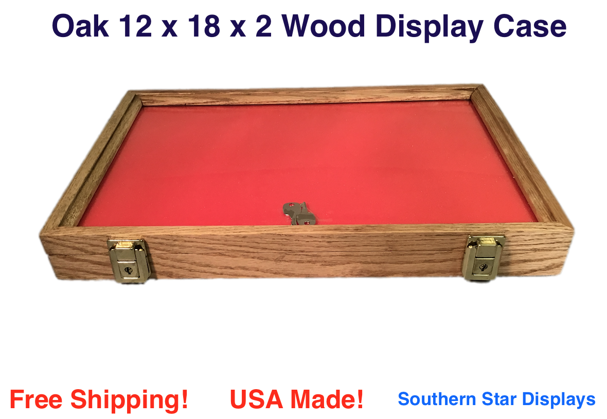 Oak Wood Display Case  12 X 18 X 2 For Arrowheads Knifes Collectibles & More