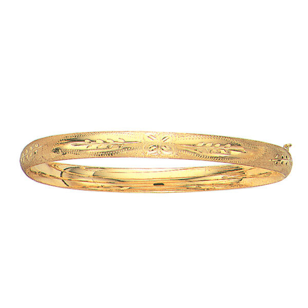 10kt Yellow Gold Florentine Etched Bangle Hinged Bracelet 7"  5mm 3/16" 4 Grams