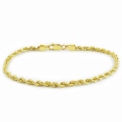 Real 10k Yellow Gold Womens 2mm Diamond Cut Rope Chain Bracelet Anklet 7" 8" 9"