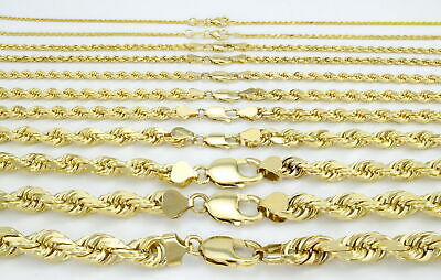 Real 10k Yellow Gold 2mm-7mm Italian Rope Chain Link Bracelet Men Women 7" 8" 9"