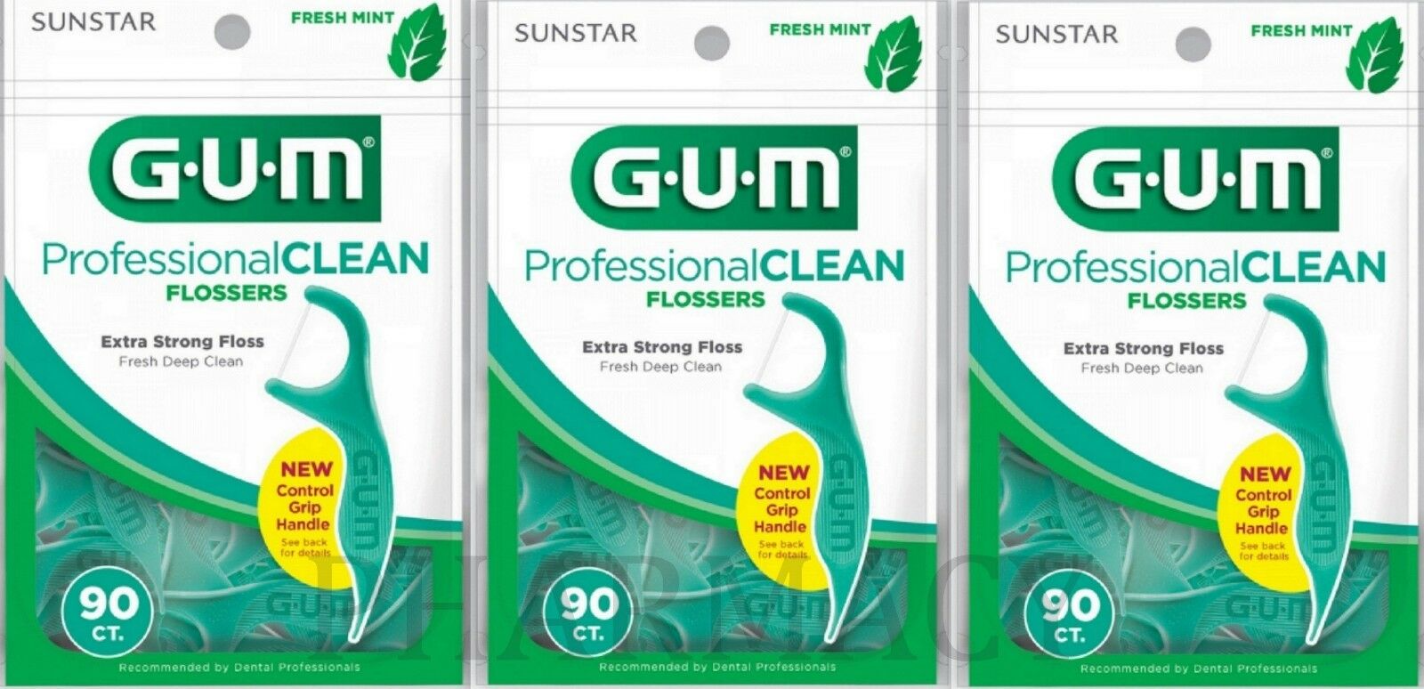 Gum Flossers Mint  W. Extra Strong Floss 90 Ct ( 3 Pack ) New Look