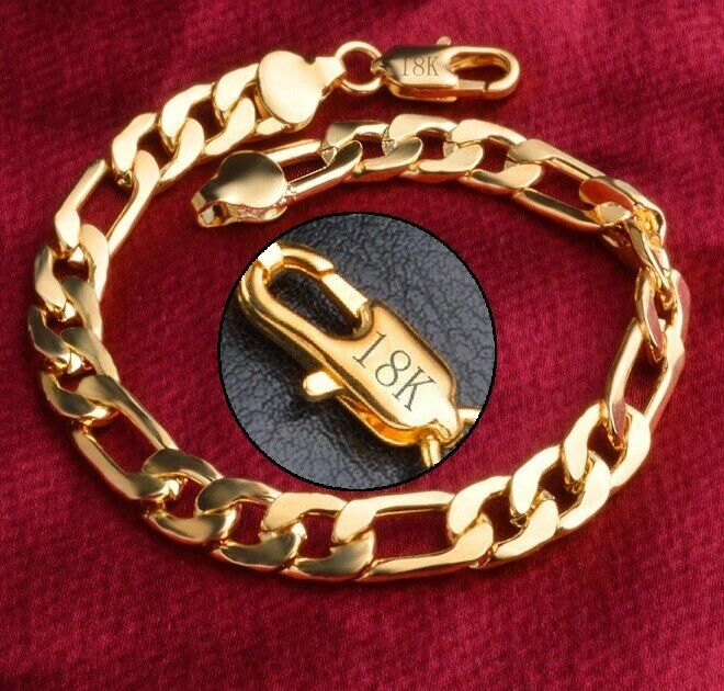 18k Yellow Gold Mens Women Curb Link Chain Bracelet 7" 71/2" 8" 9" 10" Size D698