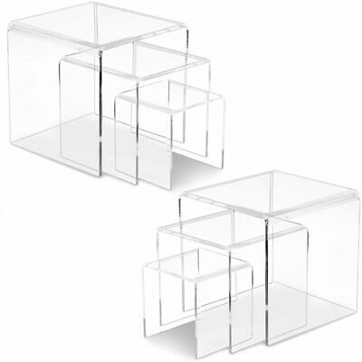 2 Sets Acrylic Riser Display Shelf Set (3 Sizes Per Set) Crystal Clear Stands