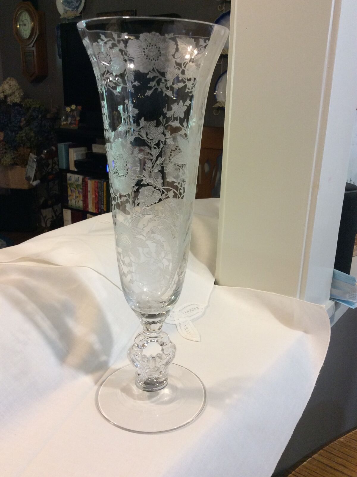 Cambridge Wildflower #1238 Keyhole Stem Flared Top 12” Vases Crystal Glass