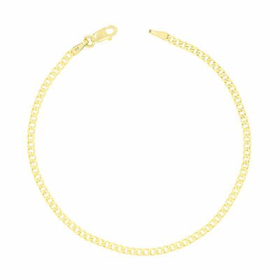 Womens 10k Real Yellow Gold 2.5mm Curb Cuban Link Chain Bracelet Anklet 7" 8" 9"