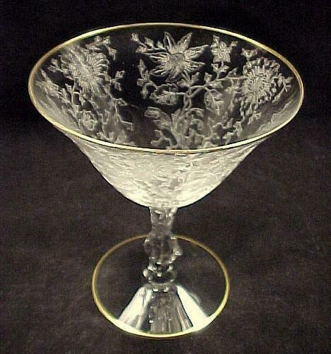 Cambridge Wildflower Sherbet W/ Gold Gilt Trim Etched Elegant Depression Glass