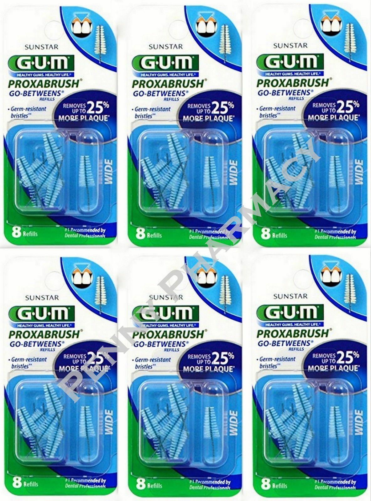 Gum Proxabrush Refills - Wide 8 Ct ( 6 Pack ) 48 Total Brush Tips