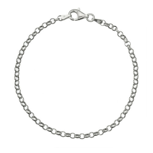 925 Sterling Silver 3.2mm Italian Round Rolo Cable Link Chain Bracelet 7" - 8"