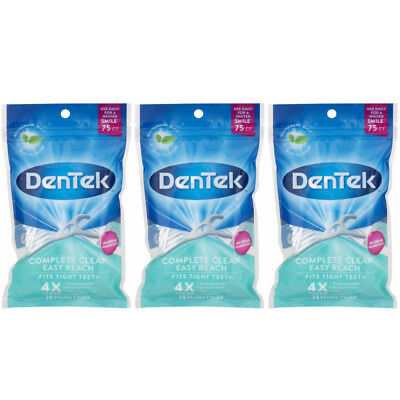 3 Pack - Dentek Complete Clean Mouthwash Blast Angled Floss Picks 75 Each